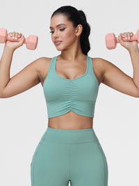High Support Ruched Sports Bra for Women – Running & Gym