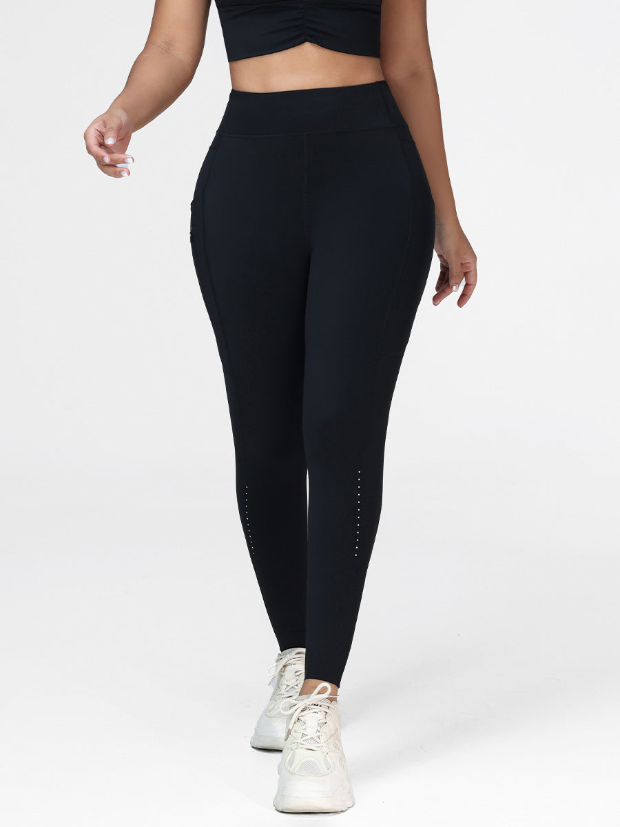 High Waist Running Leggings with Pockets & Drawstring
