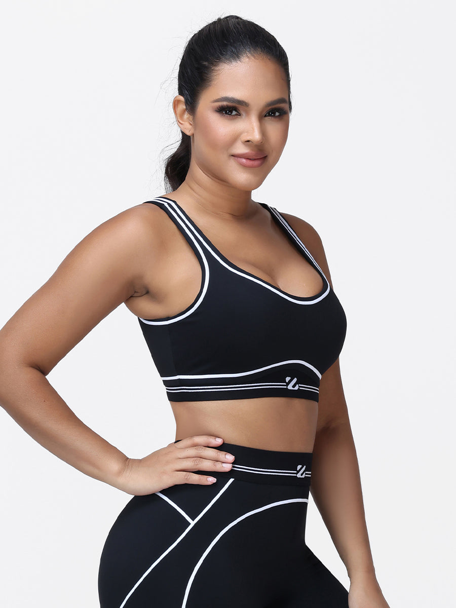 Contrast Piping Sports Bra for Women with U-Back