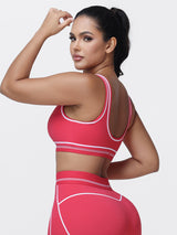 Contrast Piping Sports Bra for Women with U-Back