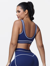 Contrast Piping Sports Bra for Women with U-Back