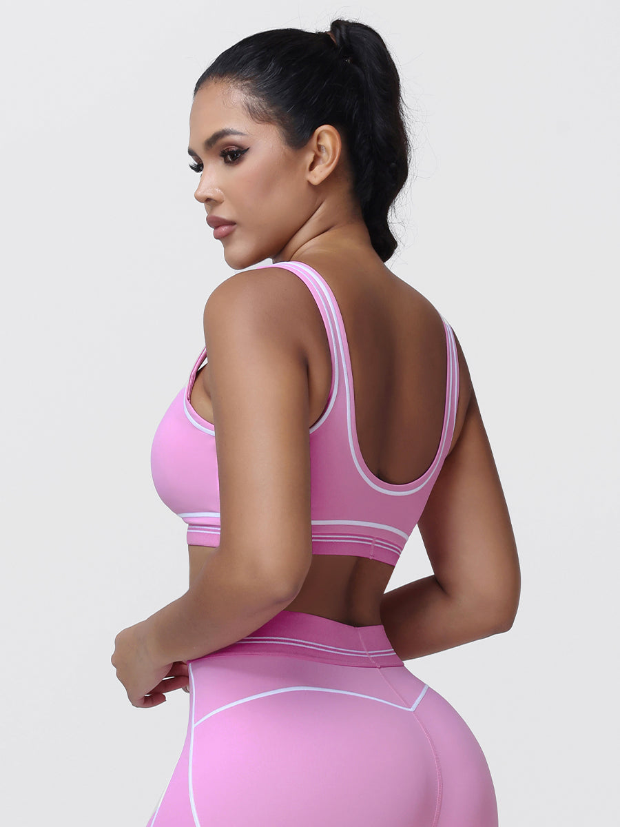 Contrast Piping Sports Bra for Women with U-Back