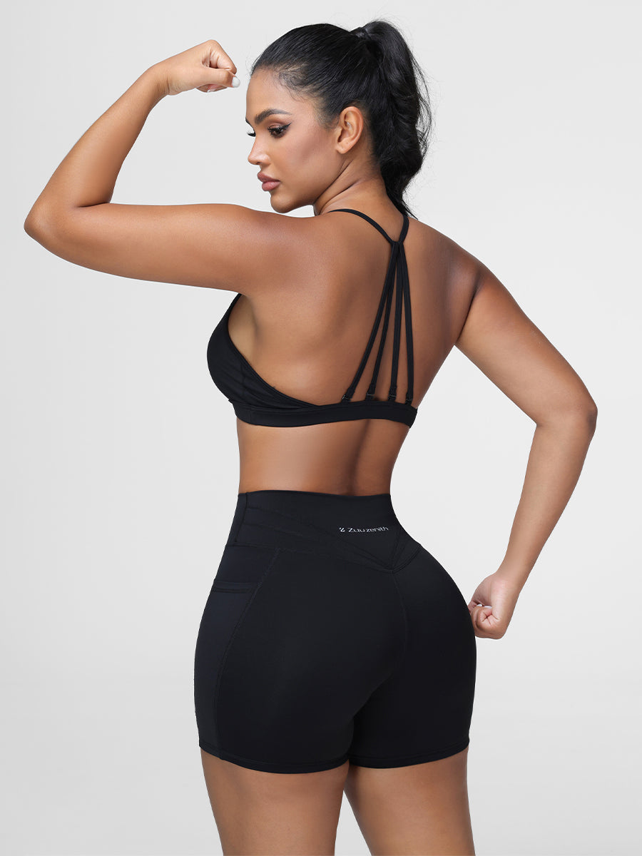 black activewear shorts set for women