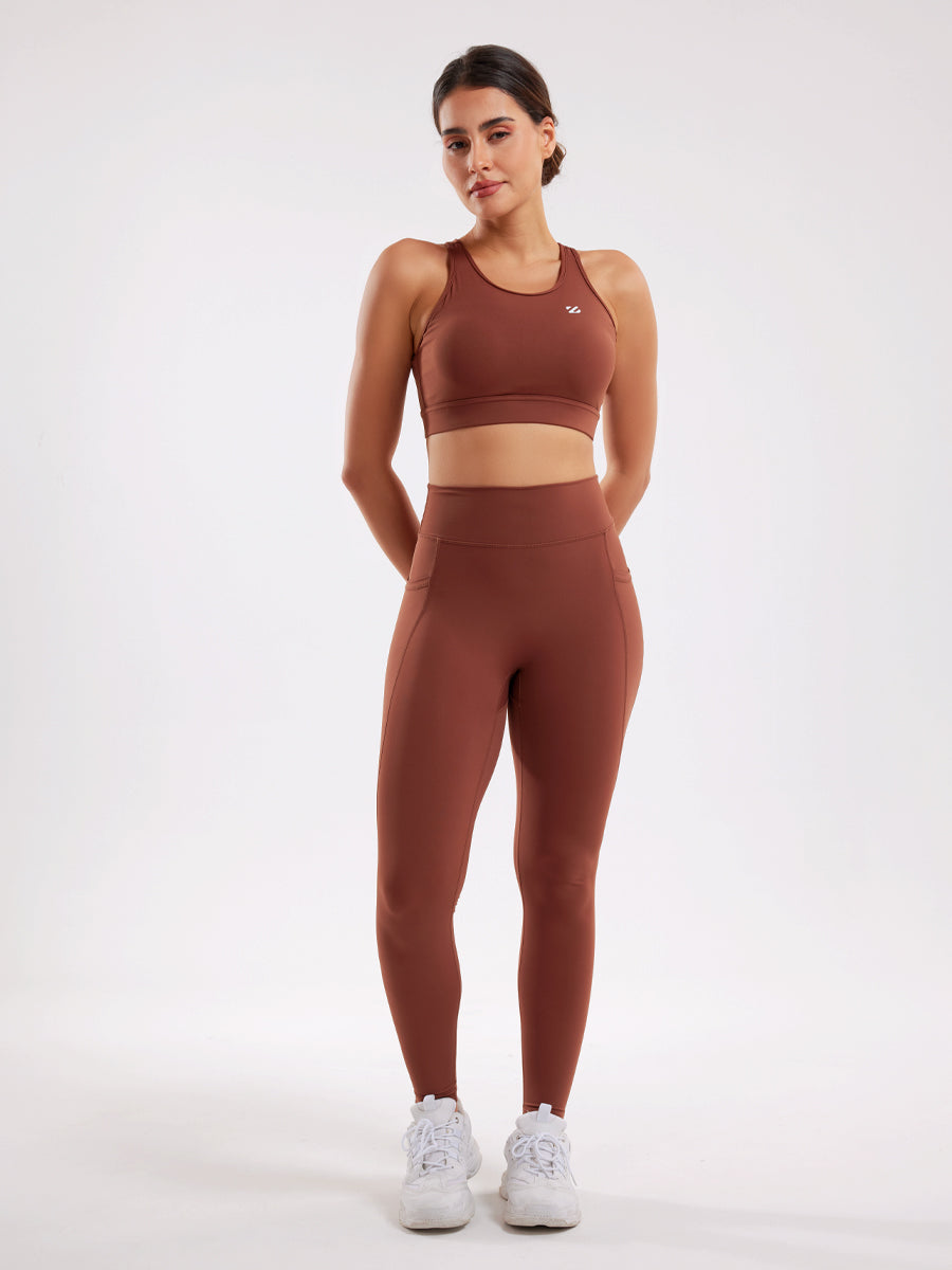 emmi yoga ボタニカル柄 ヨガウェア 上下セット ブラウン emmi yoga（エミヨガ） エミ emmi ヨガウェア Happy Active set 4点