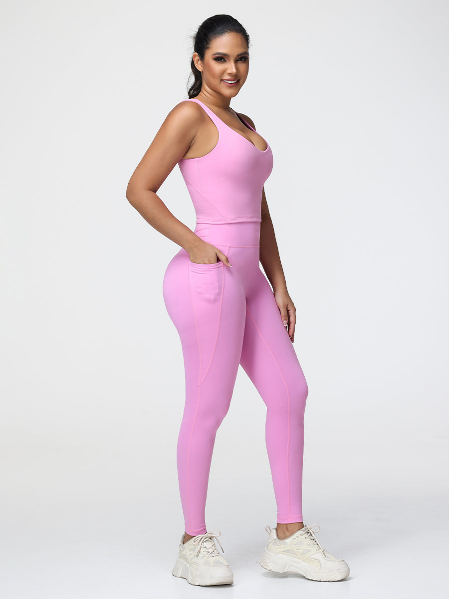 pink yoga outfit