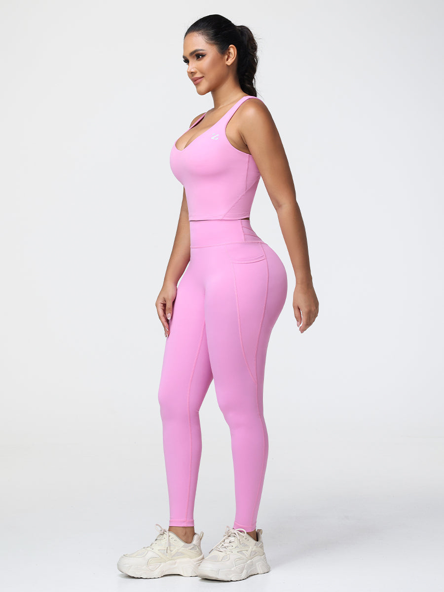 pink yoga outfit
