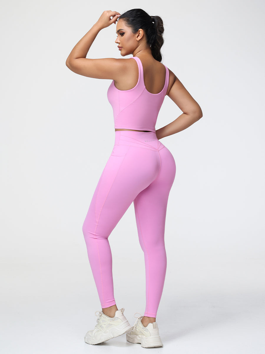 pink yoga outfit