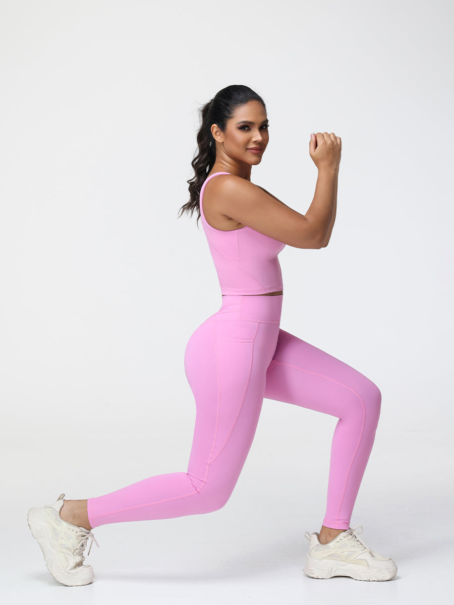 pink yoga outfit
