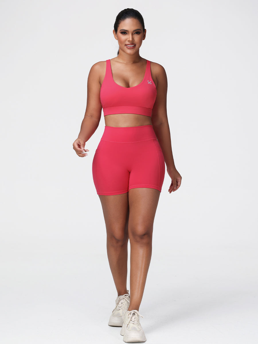Seamless Green Gym Set - Adjustable Bra + Tummy Control Shorts