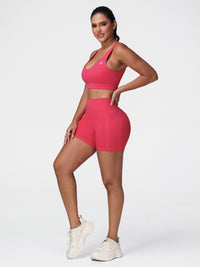 red gym shorts and top set