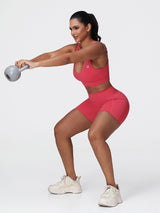 red gym shorts and top set