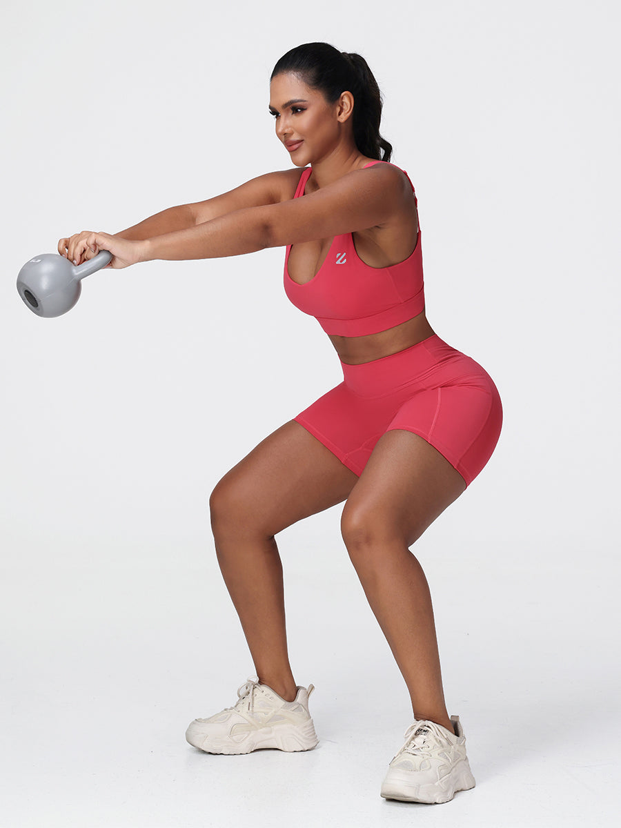 red gym shorts and top set