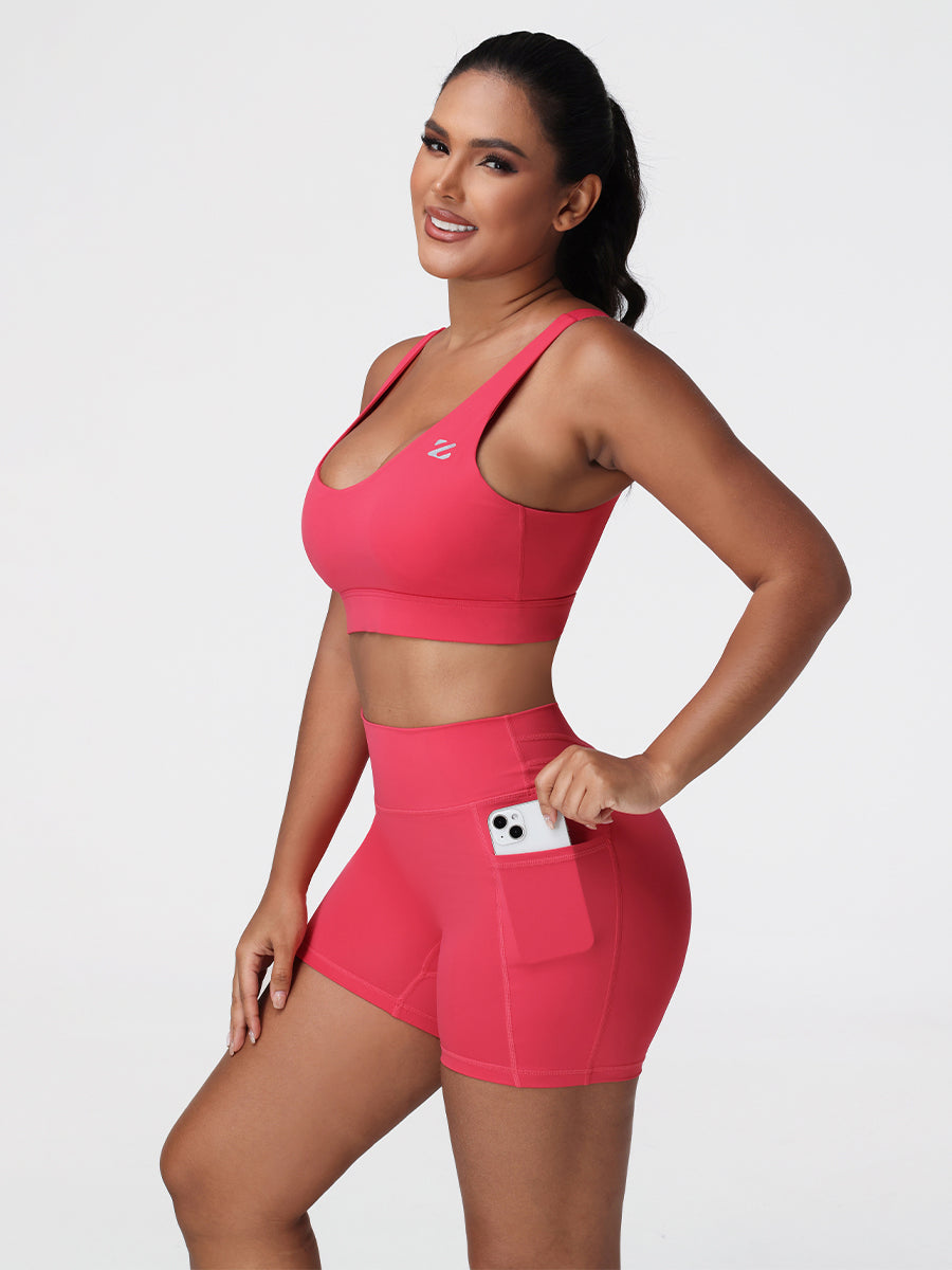 red gym shorts and top set