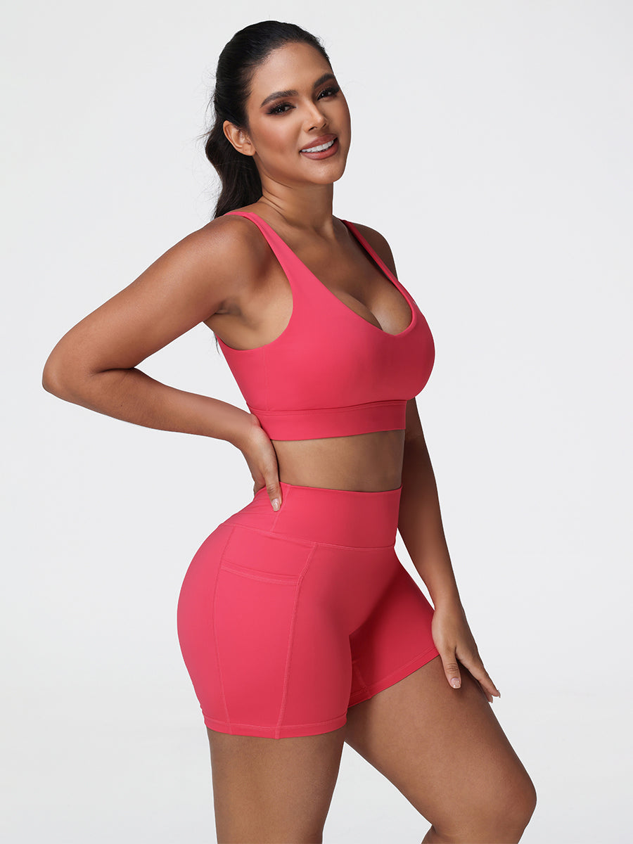 red gym shorts and top set