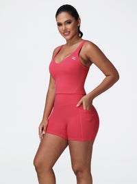 red gym shorts and top set