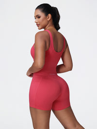 red sports bra and shorts set