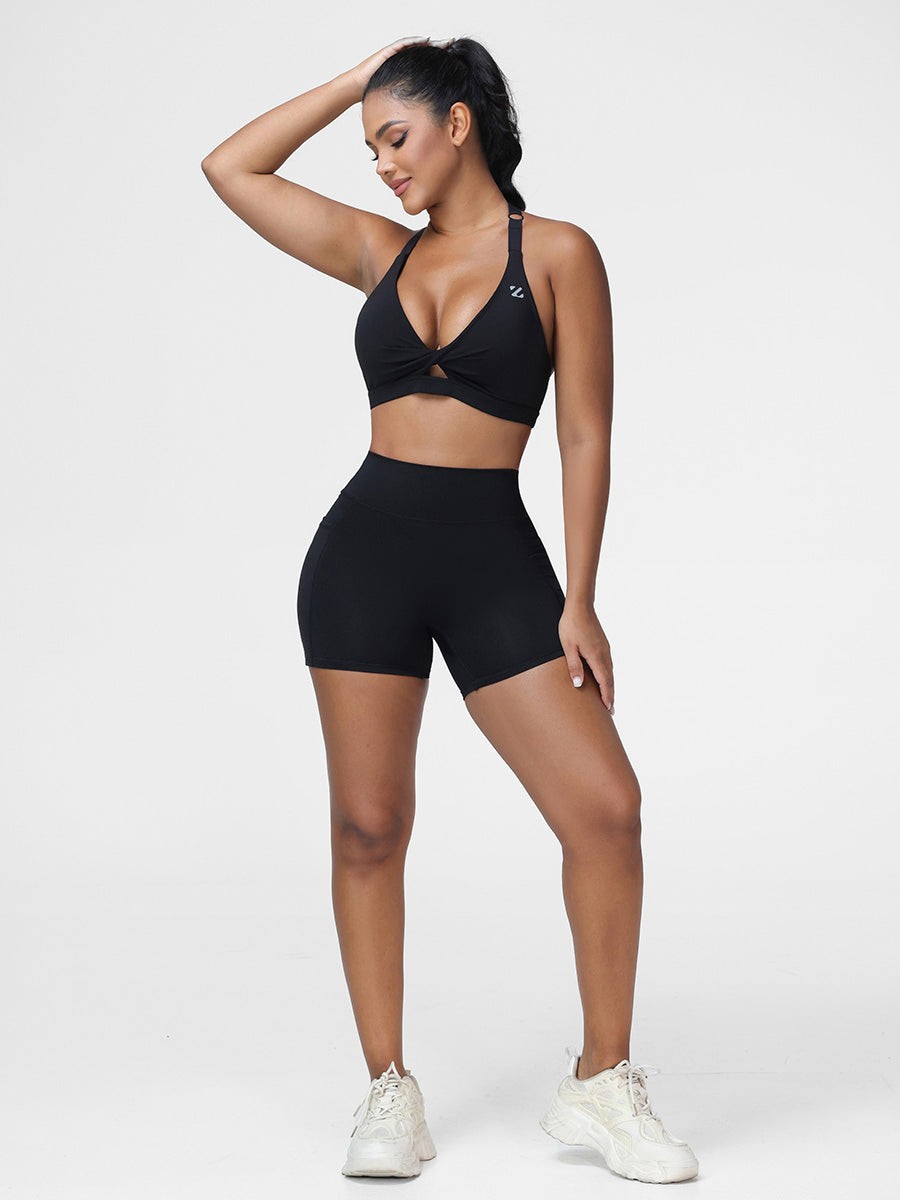 Workout Set for Women Twist Sports Bra & High-Waist Shorts