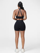 Workout Set for Women Twist Sports Bra & High-Waist Shorts
