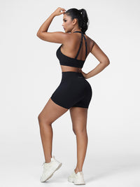 Workout Set for Women Twist Sports Bra & High-Waist Shorts