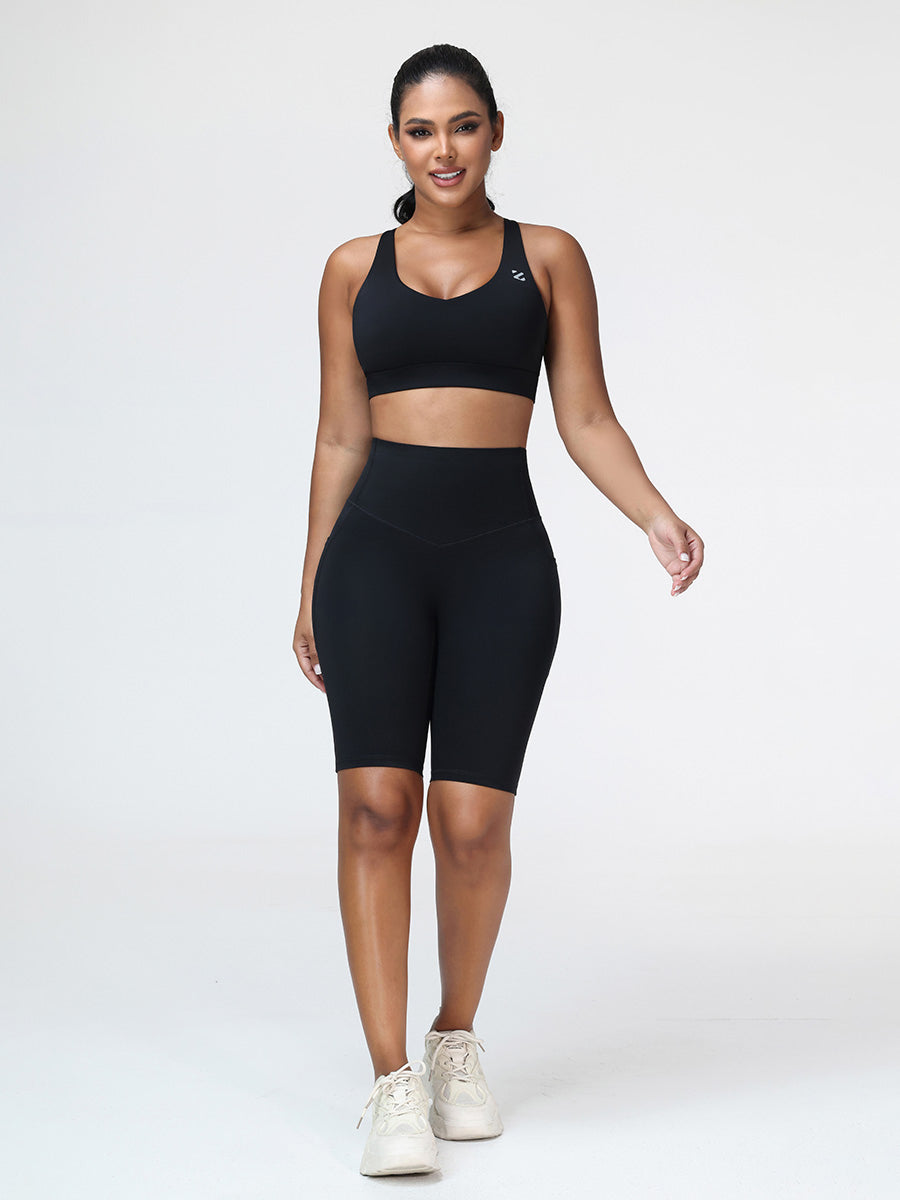 Supportive Sports Bra & Knee Length Tummy Control Shorts Workout Set