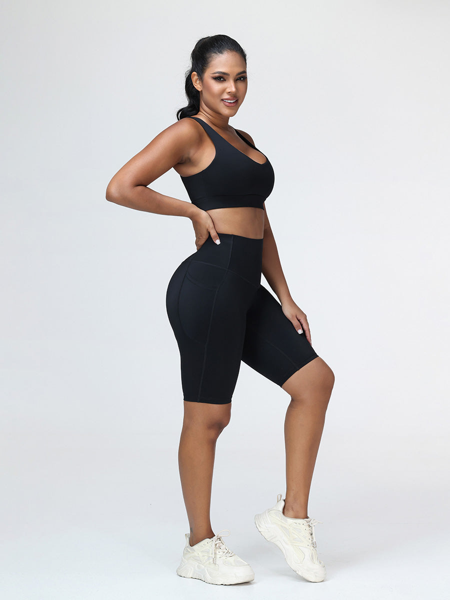 Supportive Sports Bra & Knee Length Tummy Control Shorts Workout Set