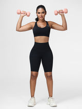Supportive Sports Bra & Knee Length Tummy Control Shorts Workout Set