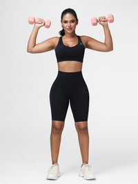 Supportive Sports Bra & Knee Length Tummy Control Shorts Workout Set
