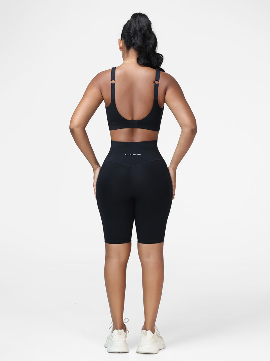 Supportive Sports Bra & Knee Length Tummy Control Shorts Workout Set