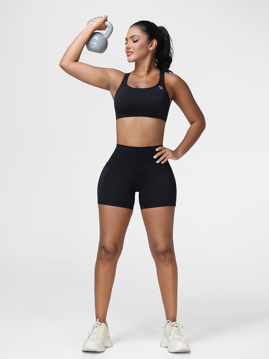 High Impact Sports Bra & Pocket Shorts Set for Women