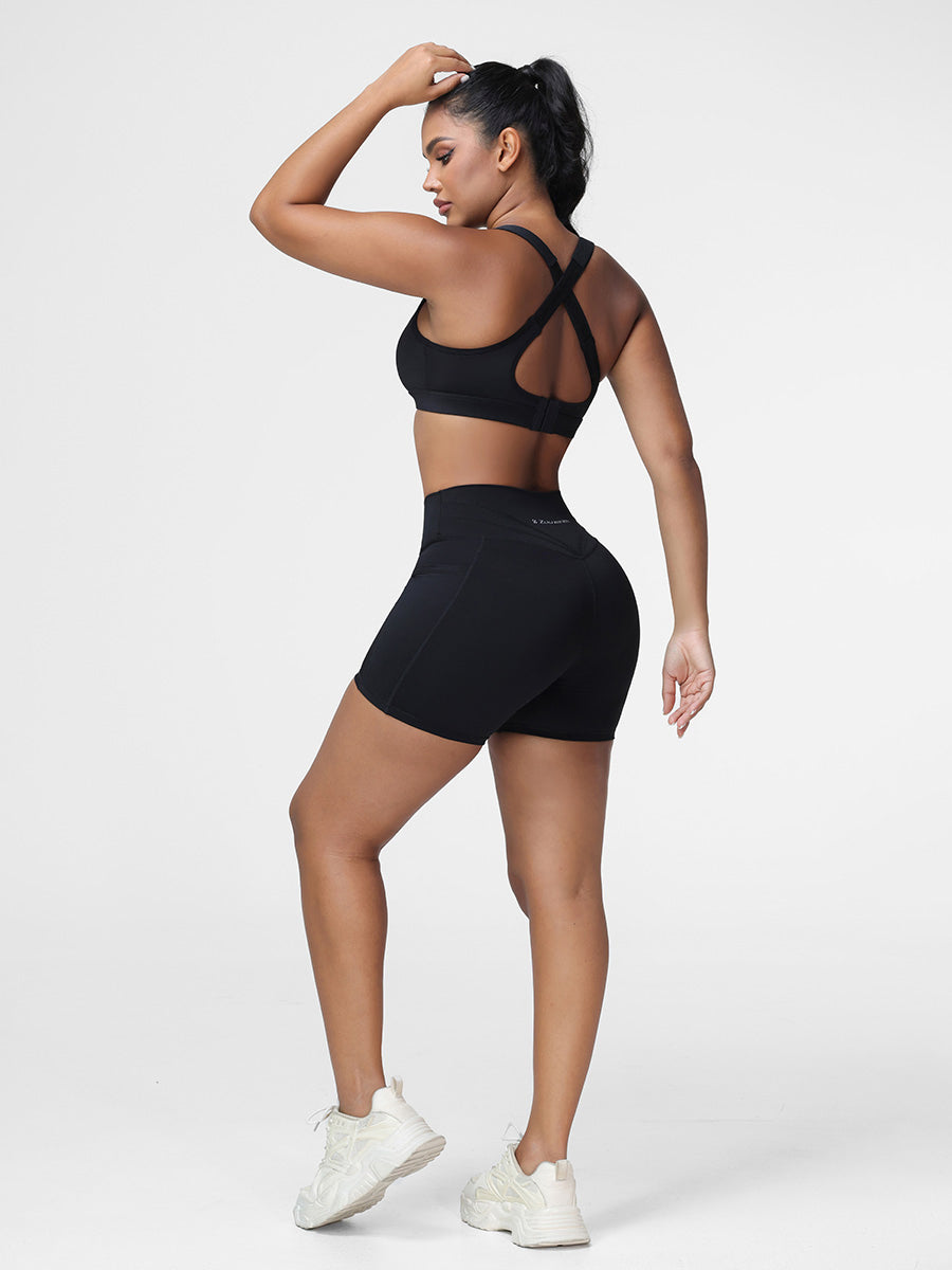 High Impact Sports Bra & Pocket Shorts Set for Women