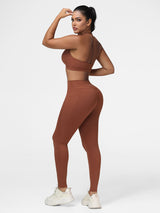 Women’s Twist Front Gym Set with High Waist Leggings