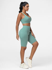 Supportive Sports Bra & Knee Length Tummy Control Shorts Workout Set