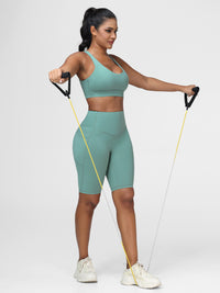 Supportive Sports Bra & Knee Length Tummy Control Shorts Workout Set