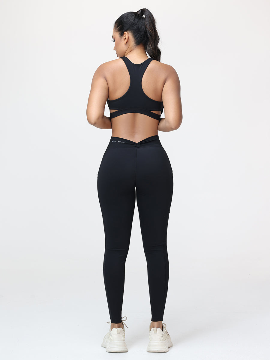 Women’s High-Support Gym Set with Racerback Sports Bra and V-Back Leggings