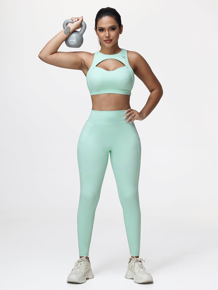 Women’s High-Support Gym Set with Racerback Sports Bra and V-Back Leggings