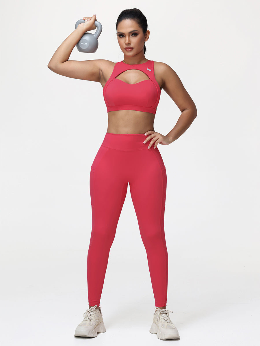 Women’s High-Support Gym Set with Racerback Sports Bra and V-Back Leggings