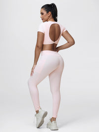 Women’s Open Back Workout Set with Twist Waist Leggings