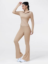 Women's Half Zip Long Sleeve Gym Top & High Waist Leggings Workout Set