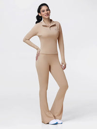 Women's Half Zip Long Sleeve Gym Top & High Waist Leggings Workout Set