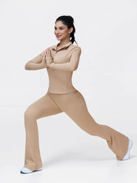 Women's Half Zip Long Sleeve Gym Top & High Waist Leggings Workout Set