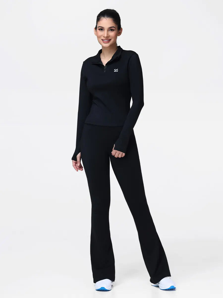 Women's Half Zip Long Sleeve Gym Top & High Waist Leggings Workout Set