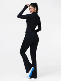 Women's Half Zip Long Sleeve Gym Top & High Waist Leggings Workout Set