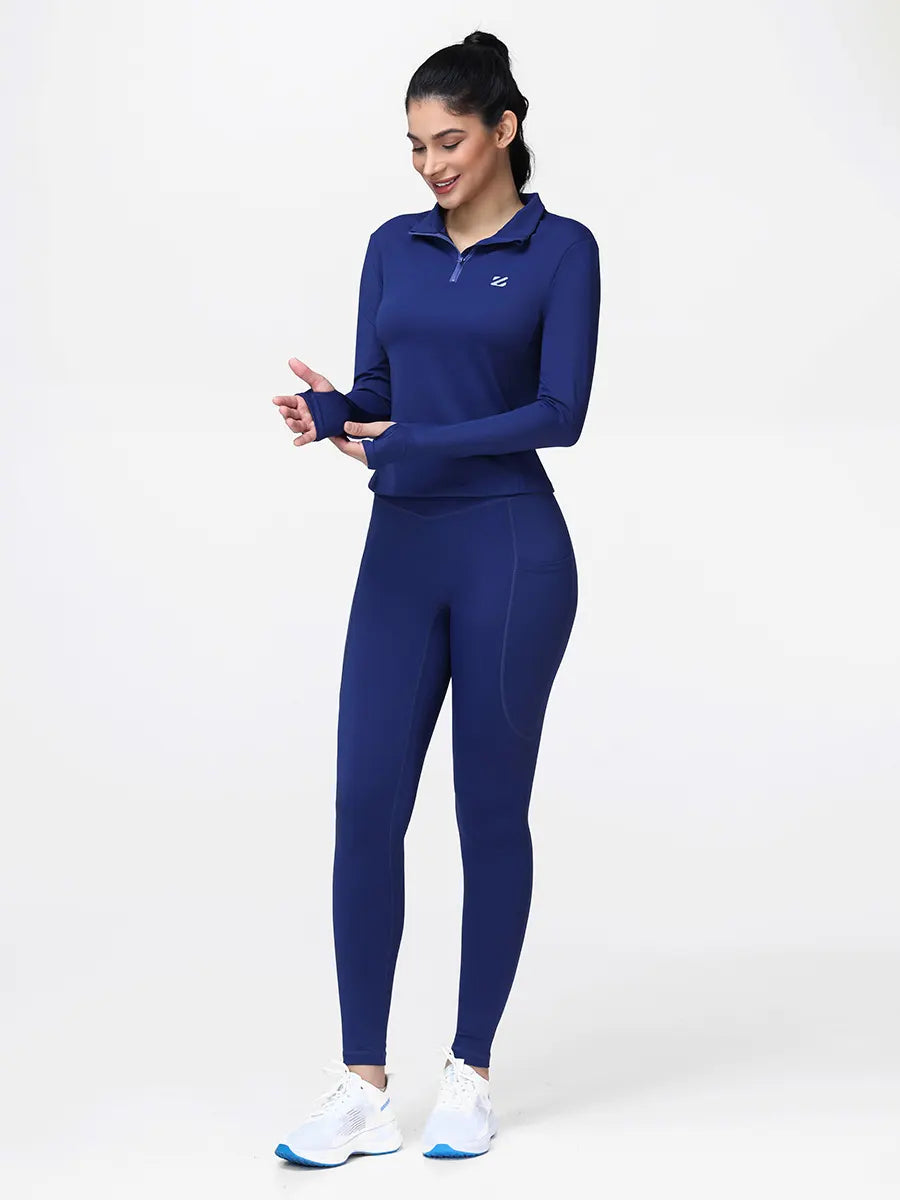 Women's Half Zip Long Sleeve Gym Top & High Waist Leggings Workout Set