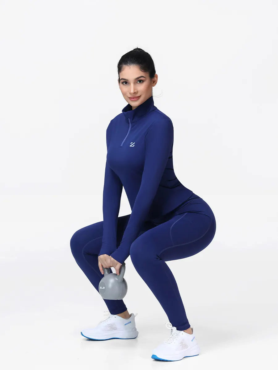 Women's Half Zip Long Sleeve Gym Top & High Waist Leggings Workout Set