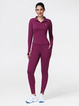 Women's Half Zip Long Sleeve Gym Top & High Waist Leggings Workout Set