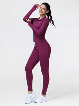 Women's Half Zip Long Sleeve Gym Top & High Waist Leggings Workout Set