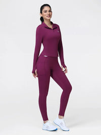 Women's Half Zip Long Sleeve Gym Top & High Waist Leggings Workout Set
