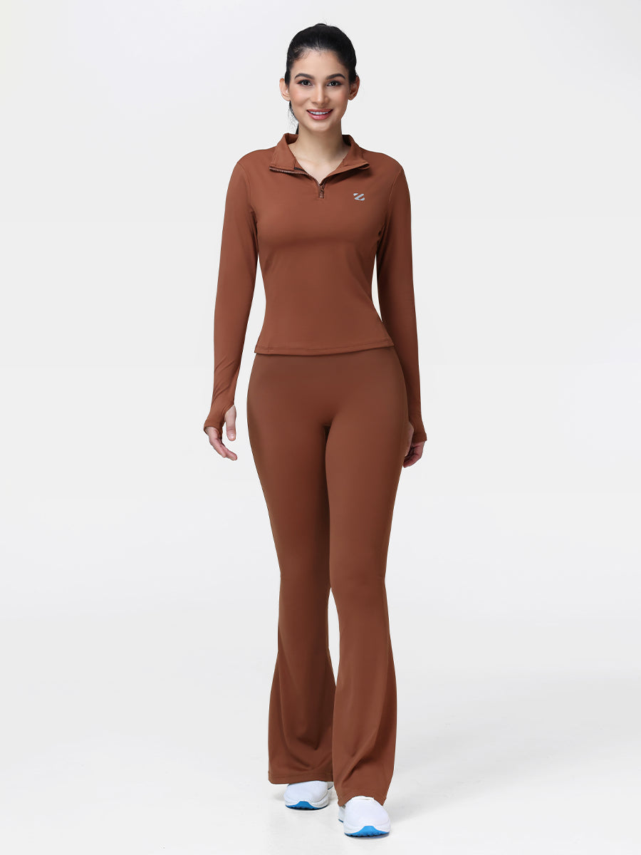 Women's Half Zip Long Sleeve Gym Top & High Waist Leggings Workout Set
