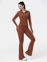 Women's Half Zip Long Sleeve Gym Top & High Waist Leggings Workout Set