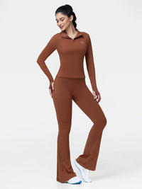 Women's Half Zip Long Sleeve Gym Top & High Waist Leggings Workout Set